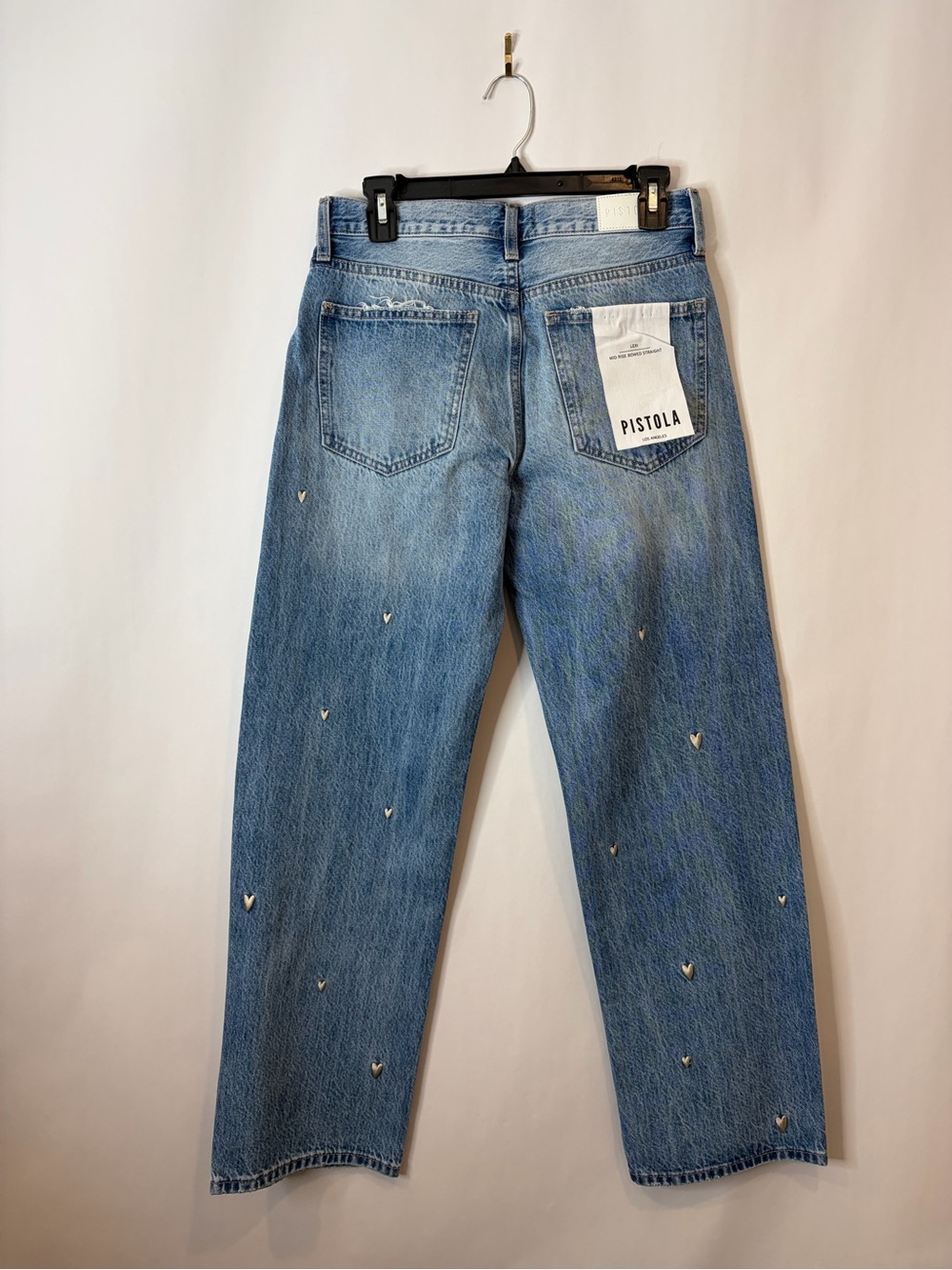 PISTOLA LEXI MID RISE BOWED STRAIGHT JEAN - CONFETTI VINTAGE SIZE 26 Hearts - Picture 7 of 8